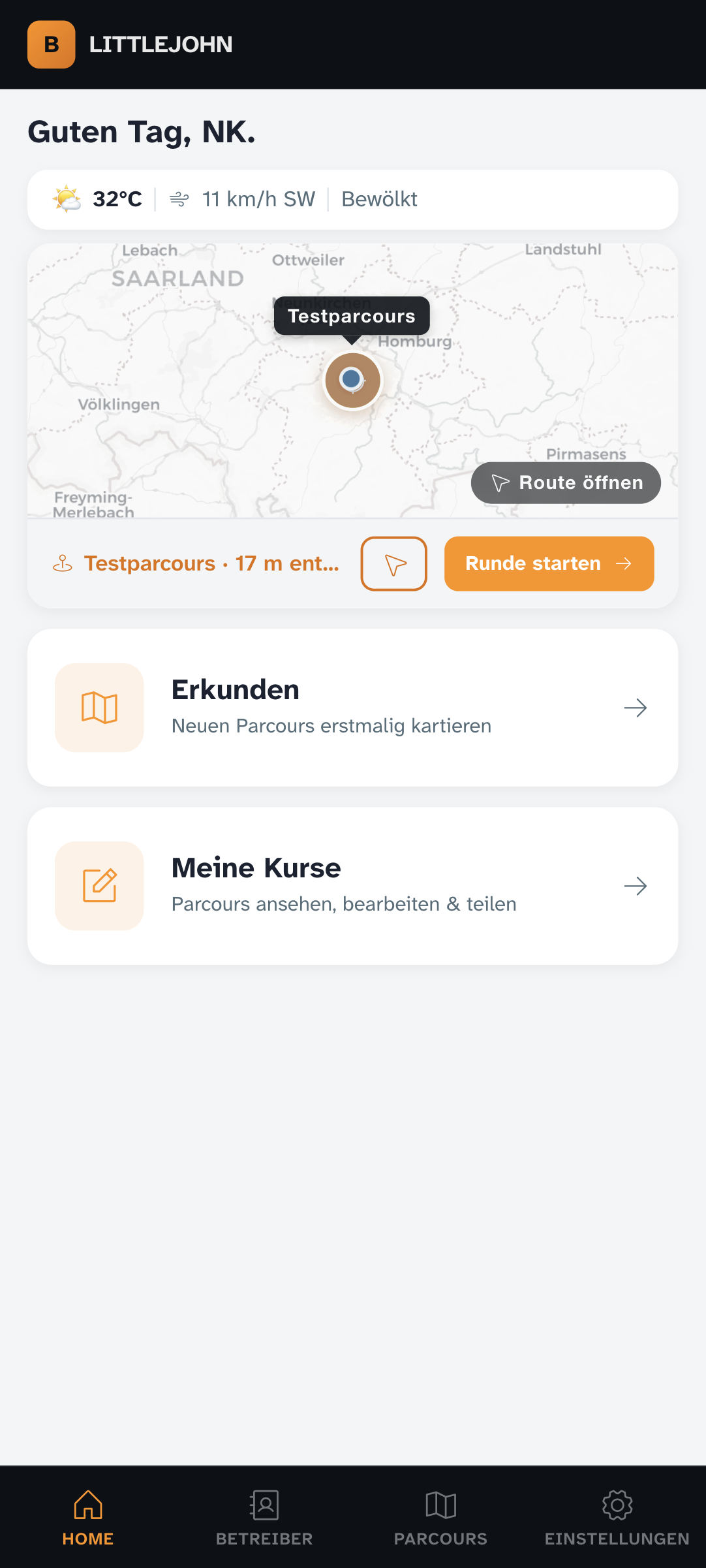 littlejohn App – Startbildschirm